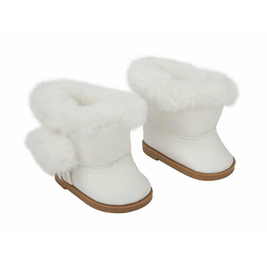 Nuken kengät 45 cm valkoiset, karvareunuksella & pomponilla, lapsen nukelle