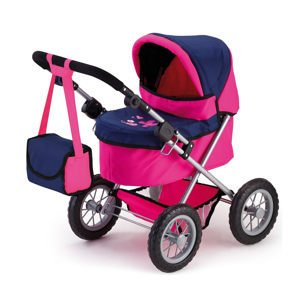 Nuken vaunut säädettävä & taitettava 45 cm, fuksia olkalaukulla, lapsille 3+