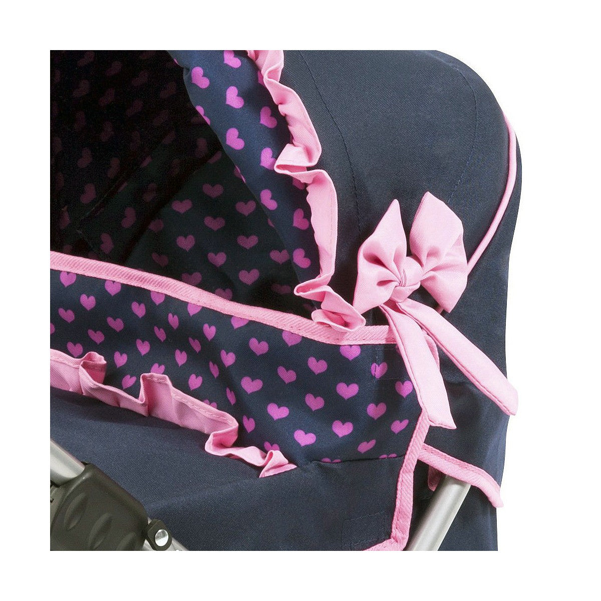 Nuken vaunut 45 cm, laivastonsininen & vaaleanpunainen reunus - koottavat nukenrattaat lapsille 3+