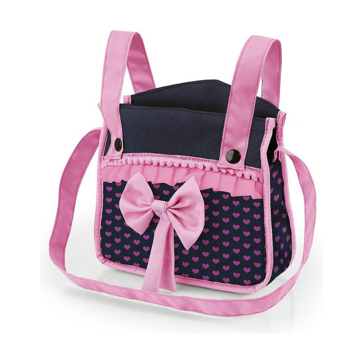 Nuken vaunut 45 cm, laivastonsininen & vaaleanpunainen reunus - koottavat nukenrattaat lapsille 3+