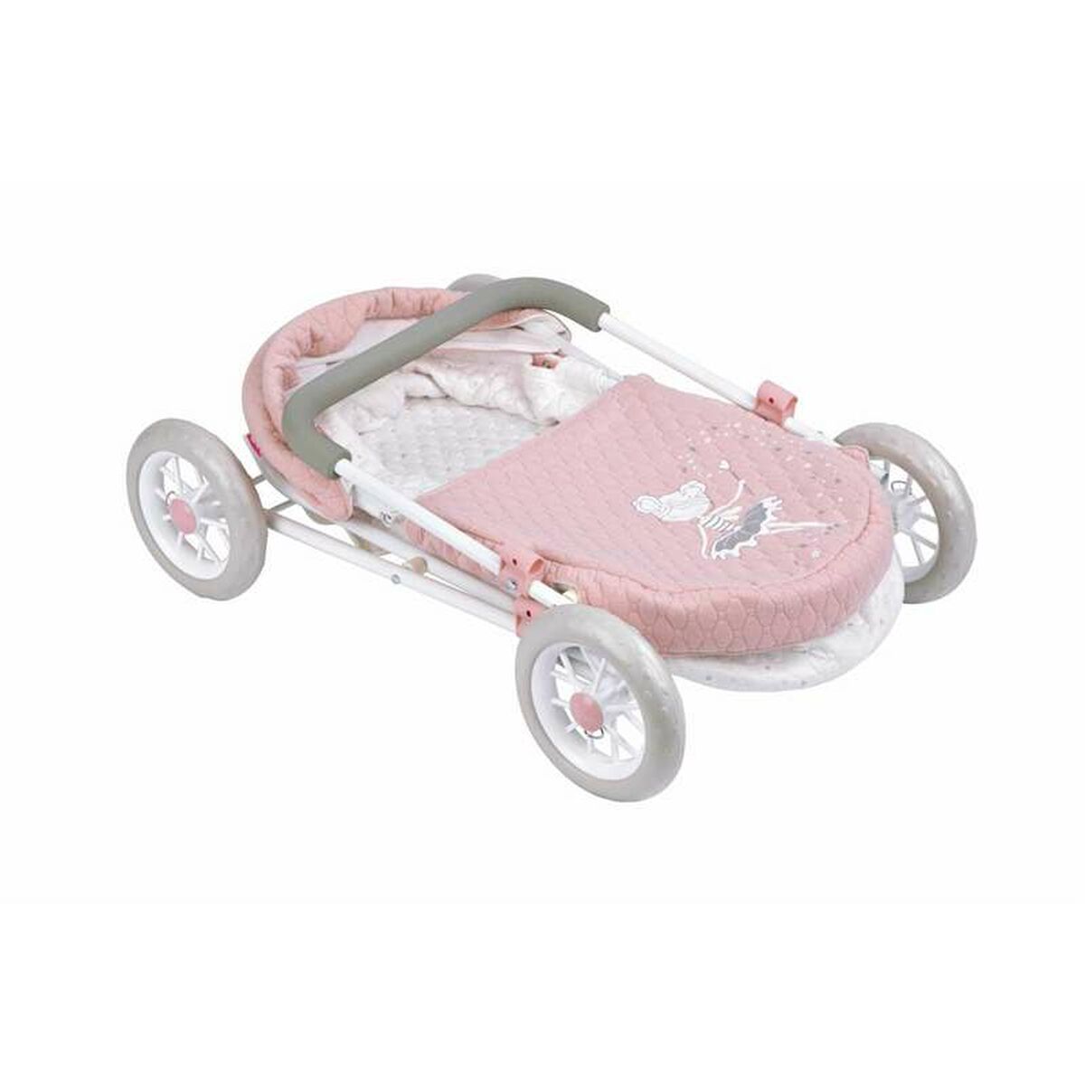 Nuken vaunut nukelle 55 cm, kantokassilla & korilla, vaaleanpunainen, tikattu