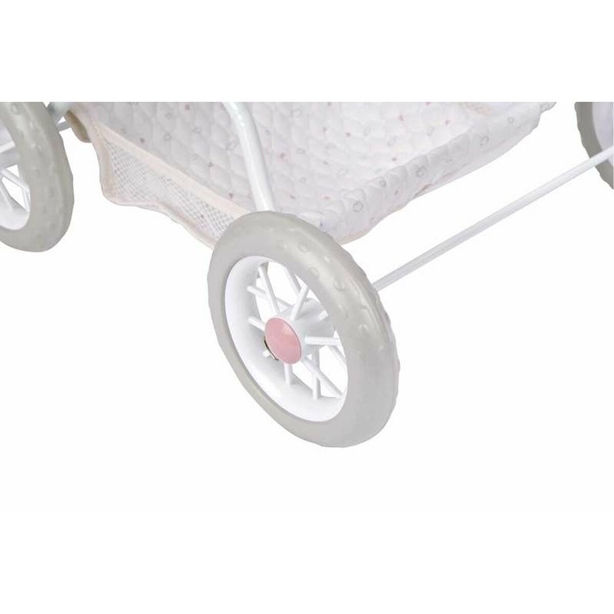 Nuken vaunut nukelle 55 cm, kantokassilla & korilla, vaaleanpunainen, tikattu