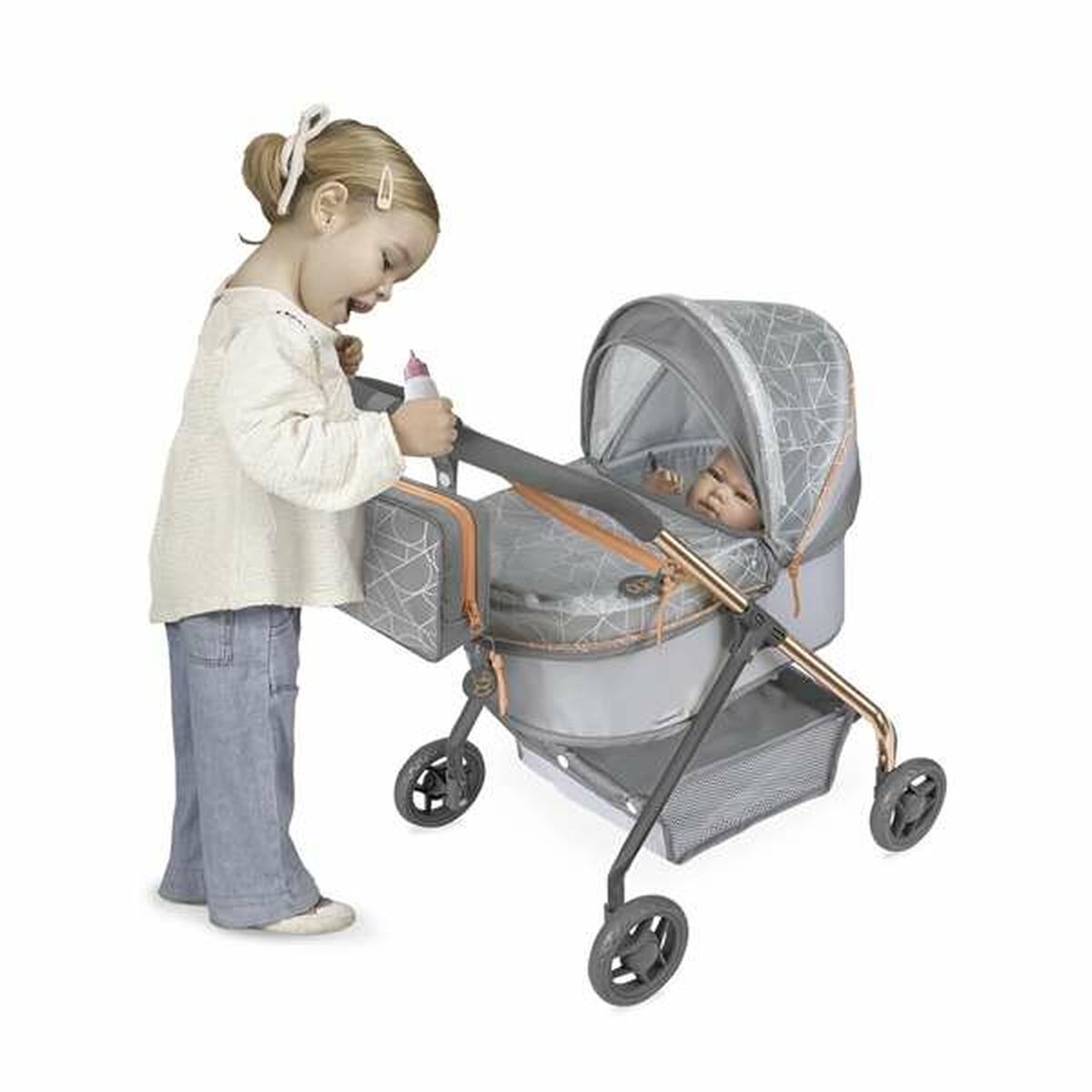 Nuken vaunut kantokopalla, harmaa & kullanväriset yksityiskohdat, 3+ v