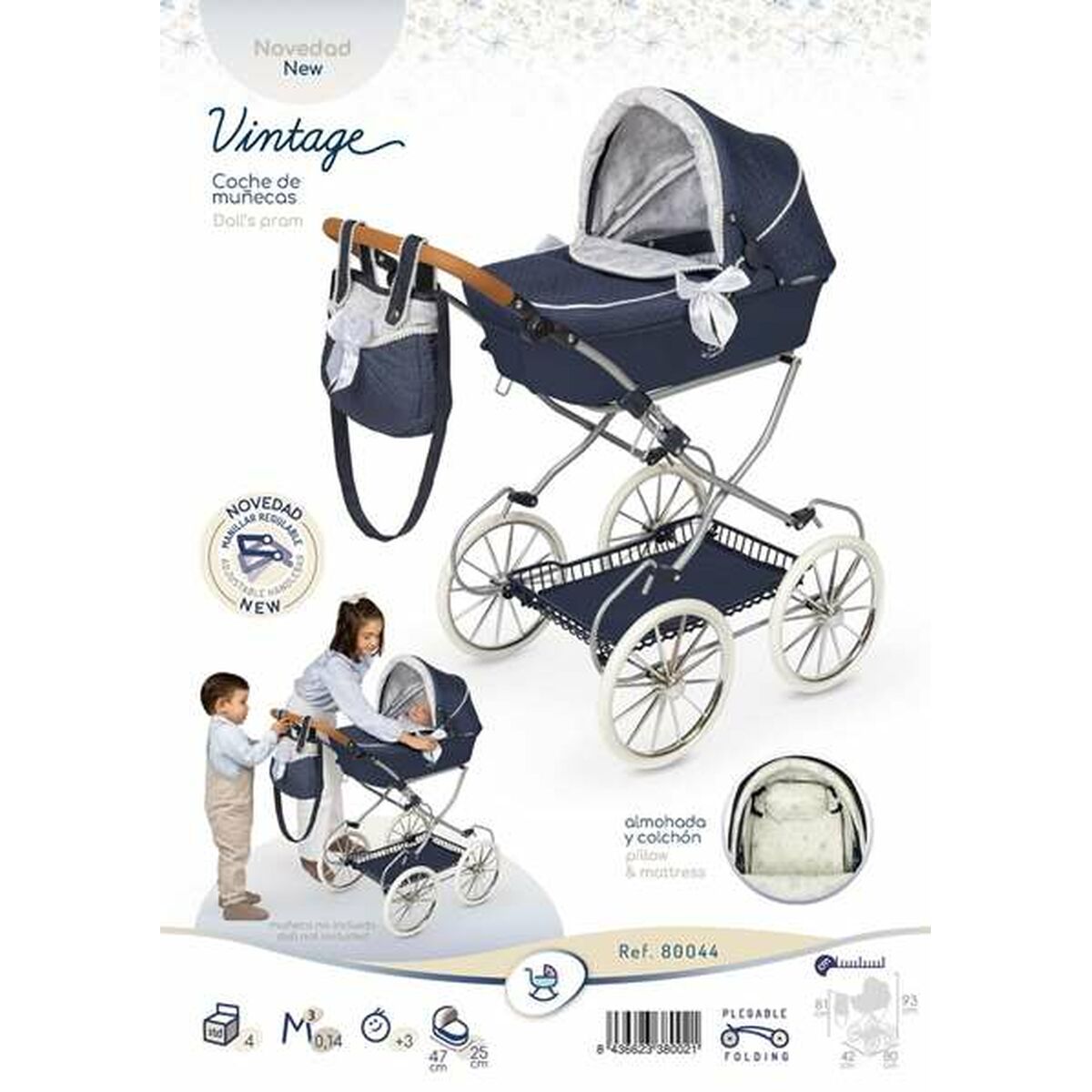 Nuken vaunut, taitettava klassinen korivaunu metalli & kangas, laukku, 3+ v