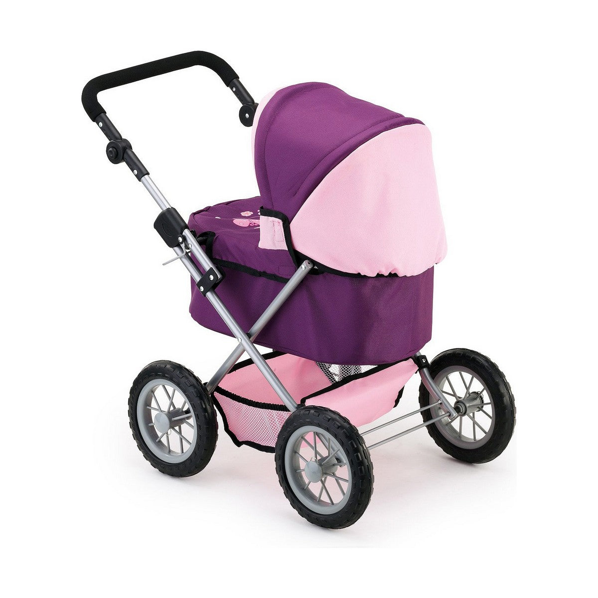 Nukenvaunut 45 cm, purppura, koottava vaunu hoitolaukulla lapsille leikkeihin