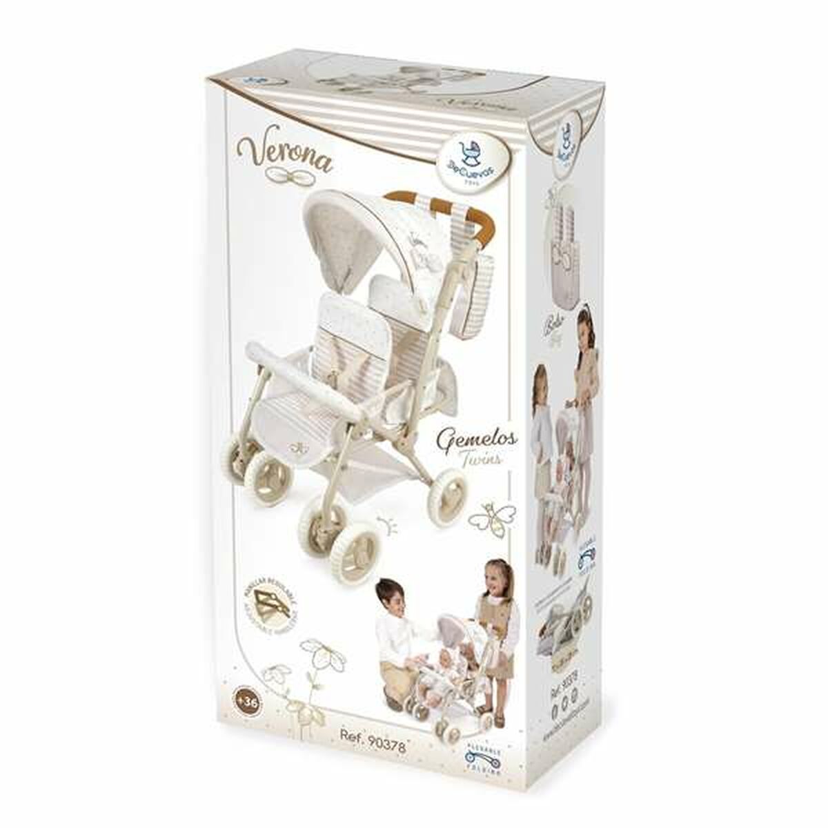 Nukenvaunut kaksosille, taittuvat, vaalea beige/valkoinen, 40×70×72 cm, 3+ v