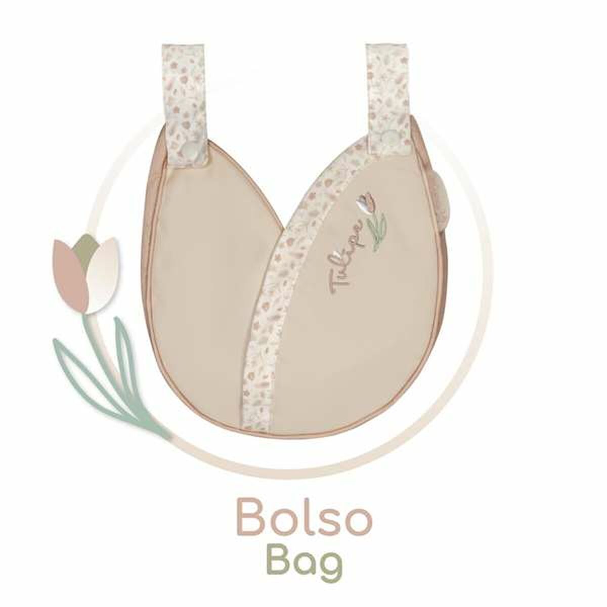 Nukenvaunut kantokopalla & laukulla, beige kukkakuosi, 3+ v - Decuevas