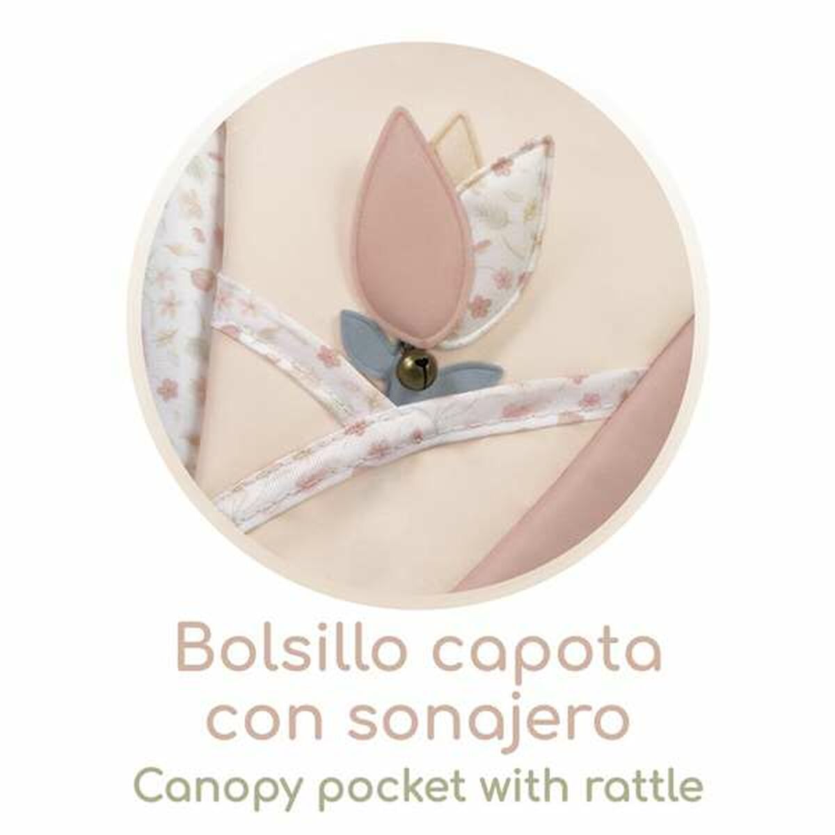 Nukenvaunut kantokopalla & laukulla, beige kukkakuosi, 3+ v - Decuevas