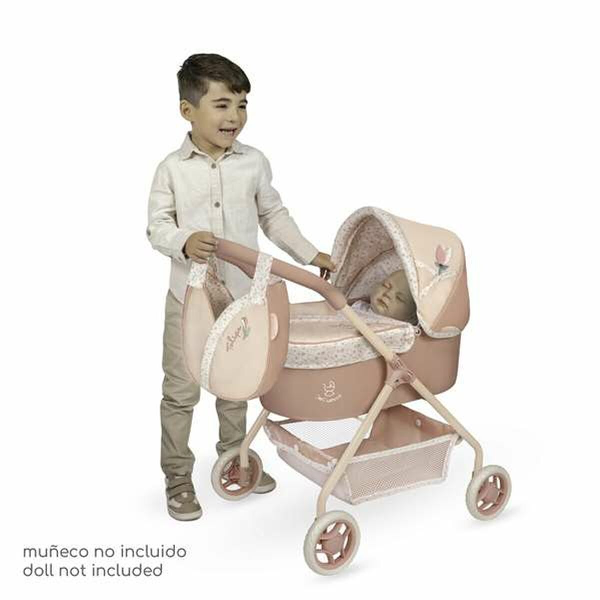 Nukenvaunut kantokopalla & laukulla, beige kukkakuosi, 3+ v - Decuevas