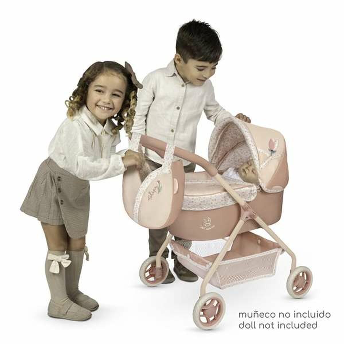 Nukenvaunut kantokopalla & laukulla, beige kukkakuosi, 3+ v - Decuevas