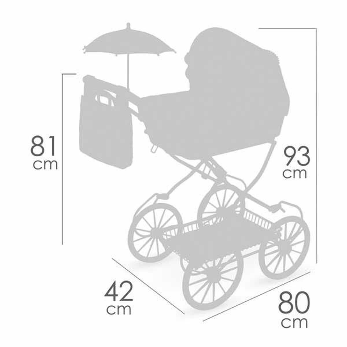 Nukkevaunut taittuvalla metallirungolla, pastellivaalea kantokori, 3+ v