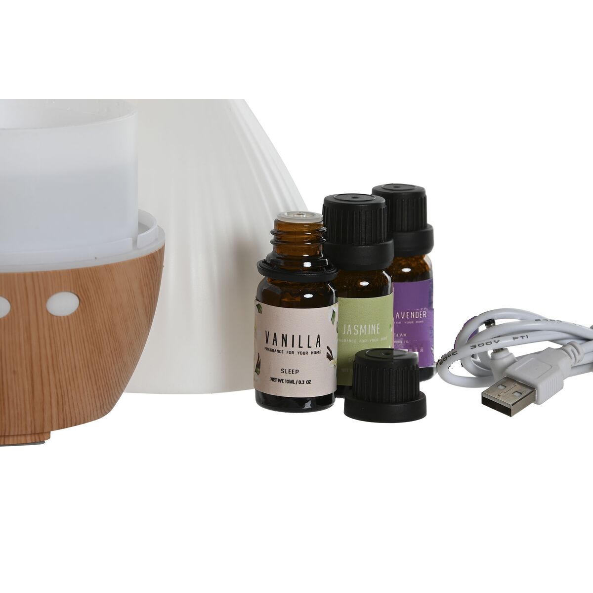 Öljydiffuuseri USB 10 ml, 4 kpl, puuviilu & valkoinen, urban-malli kotiin