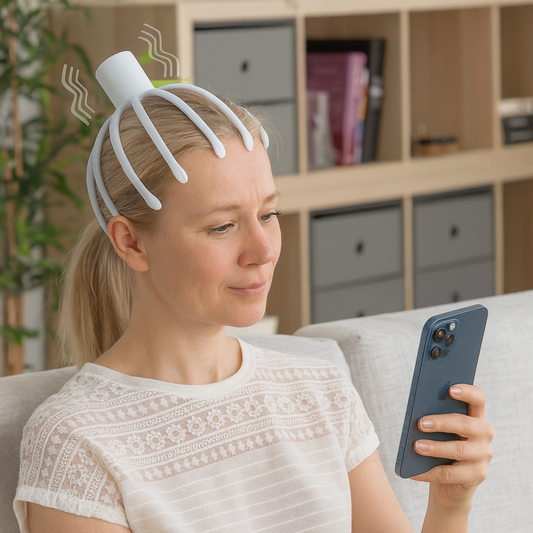 Päänhierontalaite, ladattava 360° värinä, 3 tilaa, hiljainen & handsfree – rentoutusväline ladattava hierontalaite – kuva 1