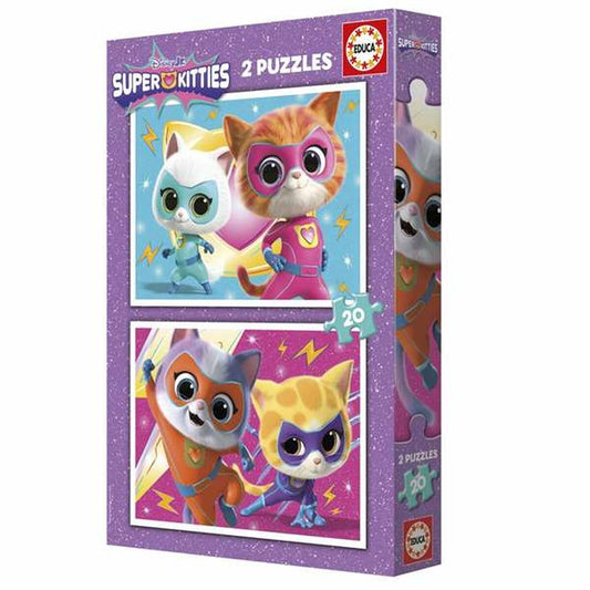 Palapeli kaksipakkaus 2 x 20 palaa, lapsille 3+, kartonki Superkitties, Educa