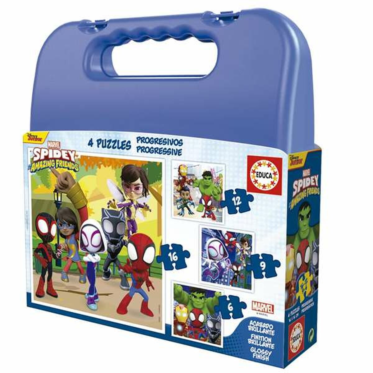 Palapelisetti lapsille, etenevä vaikeustaso, 4 kpl (6/9/12/16) salkku Spidey