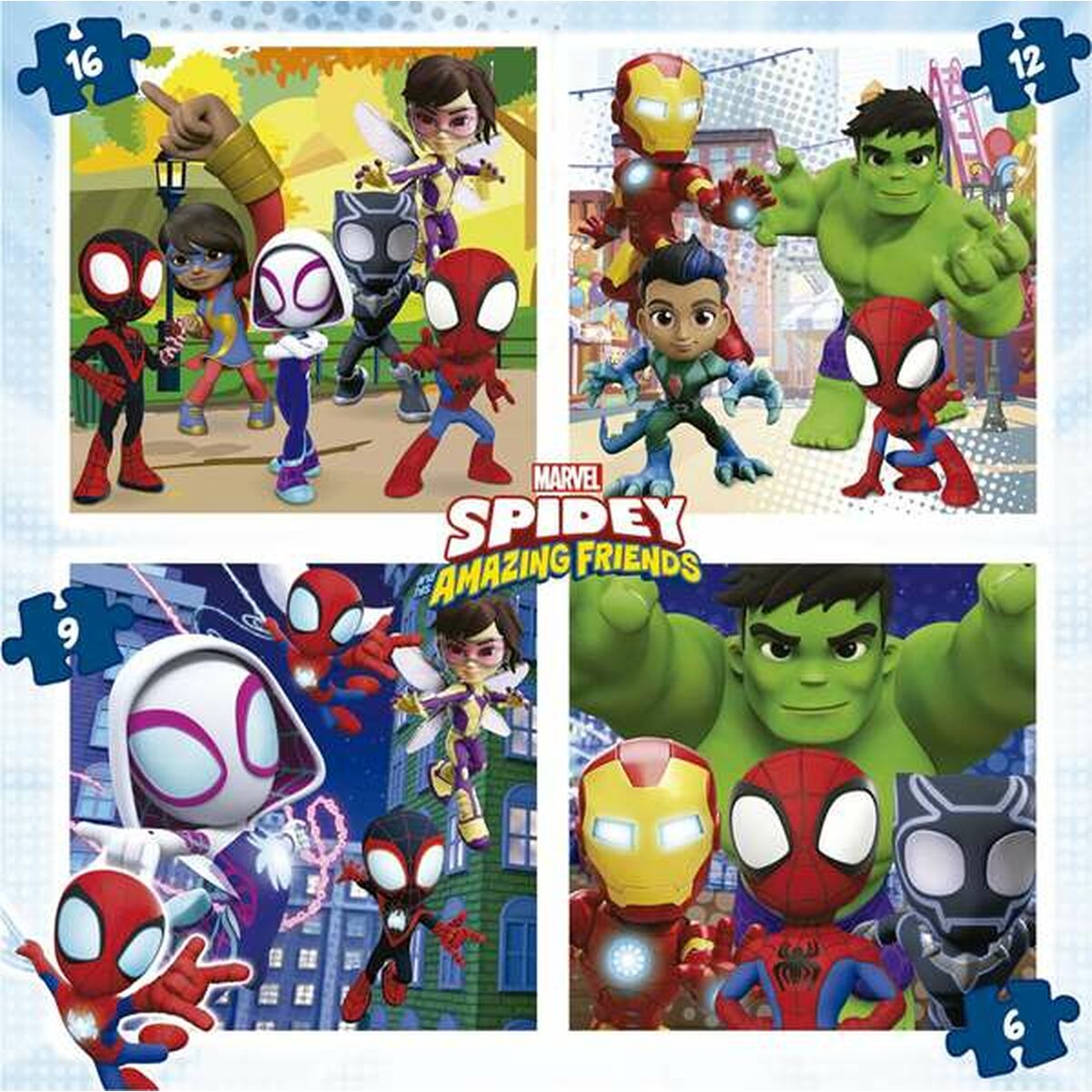 Palapelisetti lapsille, etenevä vaikeustaso, 4 kpl (6/9/12/16) salkku Spidey