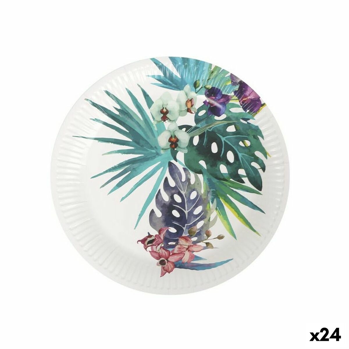 Paperilautaset 23 cm, trooppinen kuosi - kertakäyttö juhliin 8 kpl (24 kpl)