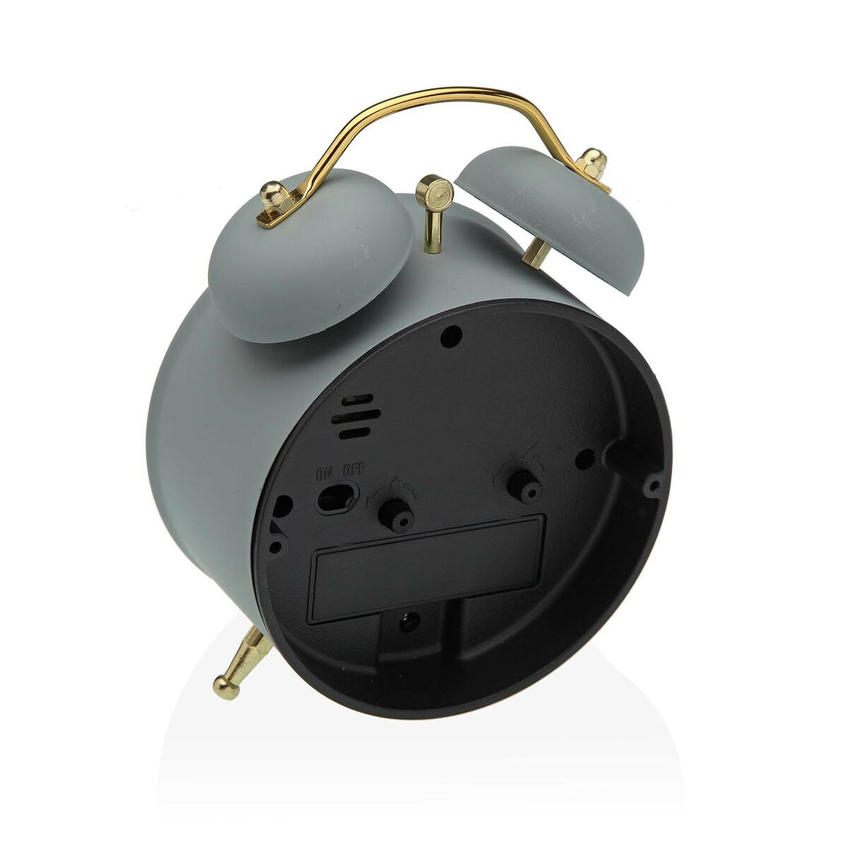 Herätyskello paristokäyttöinen, harmaa metalli pöytäkello 5,4×13,5×9,7 cm