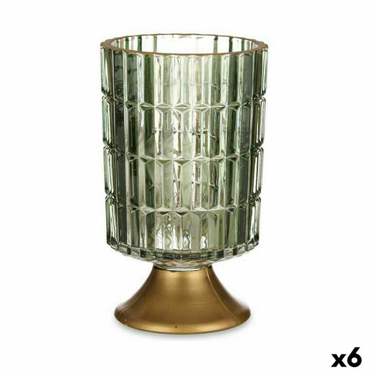 LED-lyhty paristokäyttöinen, vihreä kullattu lasi 12 LED 10,7×18×10,7 cm, 6 kpl