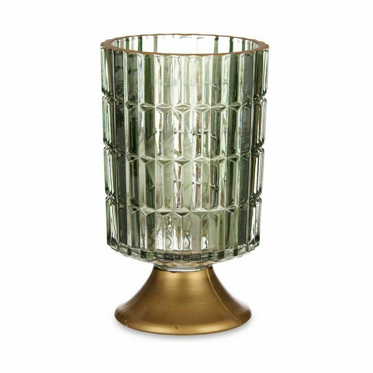 LED-lyhty paristokäyttöinen, vihreä kullattu lasi 12 LED 10,7×18×10,7 cm, 6 kpl