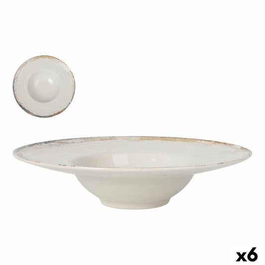 Pastalautanen 28 cm, 6 kpl - syvä valkoinen lautanen rustiikkireunuksella