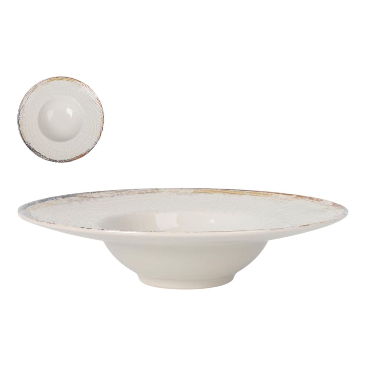 Pastalautanen 28 cm, 6 kpl - syvä valkoinen lautanen rustiikkireunuksella