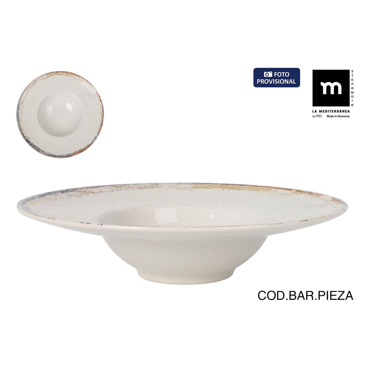 Pastalautanen 28 cm, 6 kpl - syvä valkoinen lautanen rustiikkireunuksella