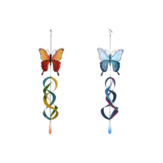 Perhonen seinäkoriste shabby chic, sininen & oranssi, 23x13x90 cm, 2 kpl