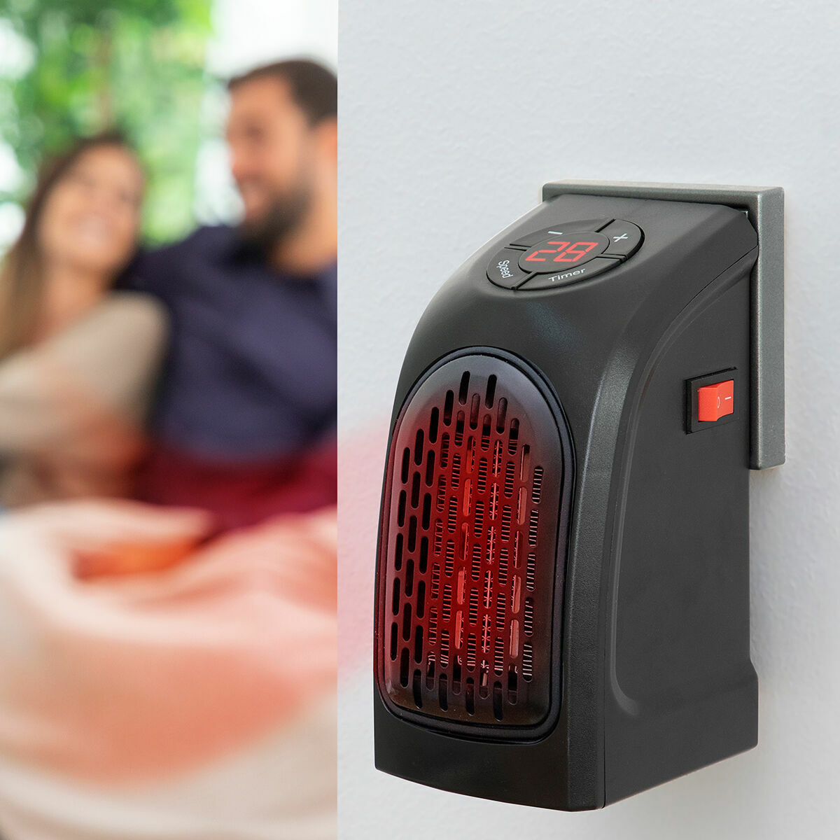 Pistokkeellinen lämmitin 400 W mini, LED-näyttö & ajastin, pieniin tiloihin