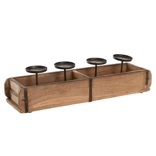 Kynttilänjalka tiikki & rauta 60 x 15 x 14 cm, pitkä rustiikkinen pöydälle