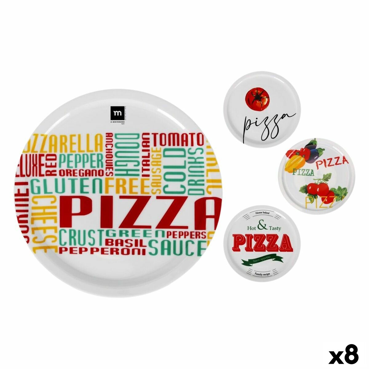 Pizza-lautanen 30,5 cm, 8 kpl, litteä, satunnaiset pizzakuviot ruokailuun