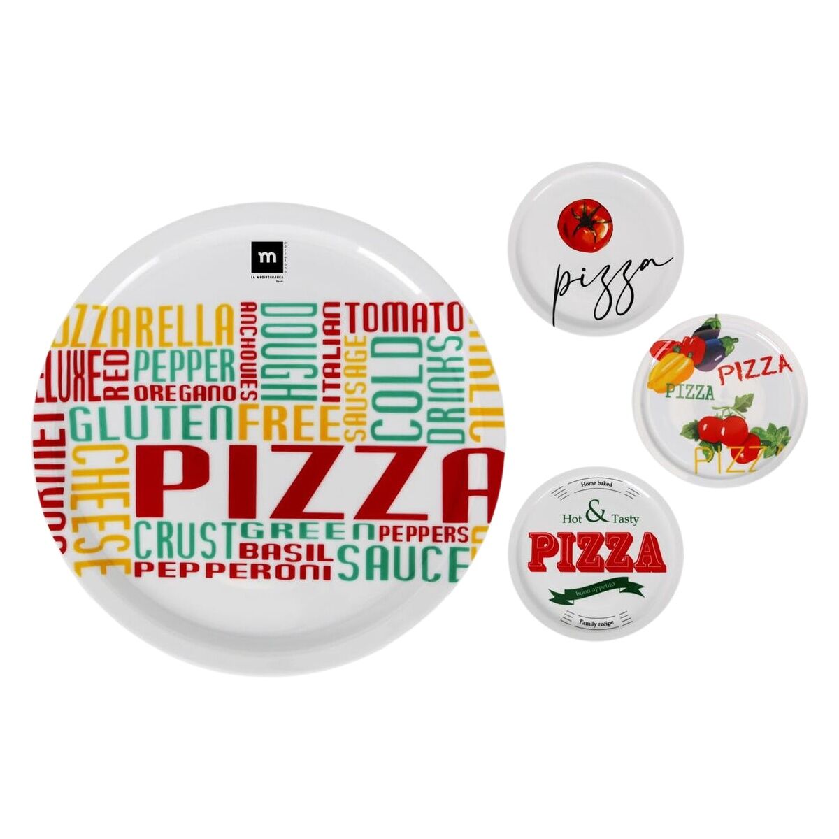 Pizza-lautanen 30,5 cm, 8 kpl, litteä, satunnaiset pizzakuviot ruokailuun