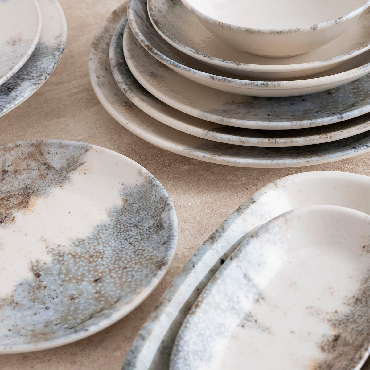 Pizzalautanen Ø 30 cm, beige keramiikka, 6 kpl, pinottava & mikroon sopiva