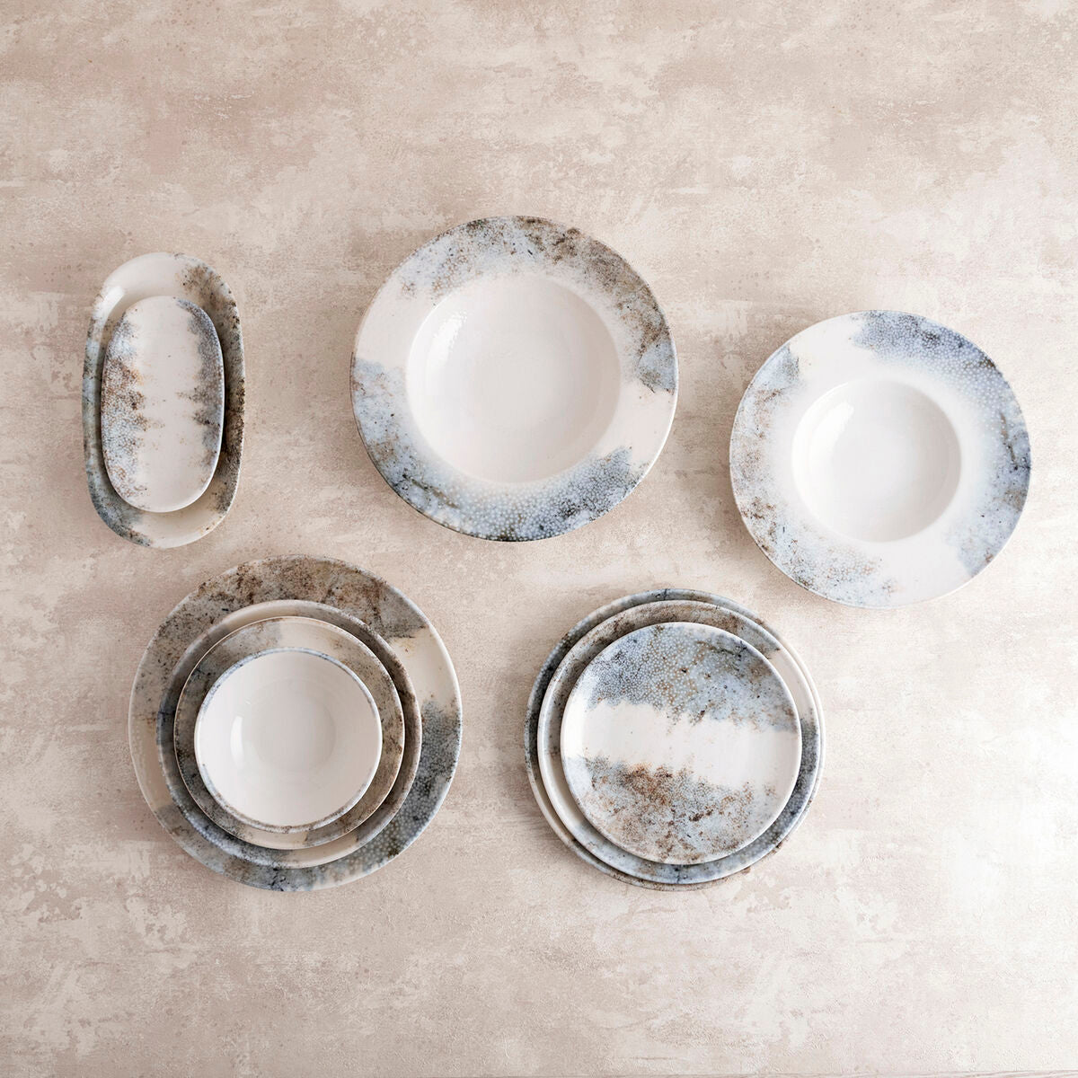 Pizzalautanen Ø 30 cm, beige keramiikka, 6 kpl, pinottava & mikroon sopiva