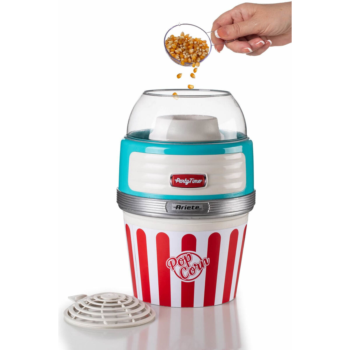Popcorn-kone 1100 W, 60 g, retro 2957/01, turkoosi/punainen/valkoinen kotikäyttöön