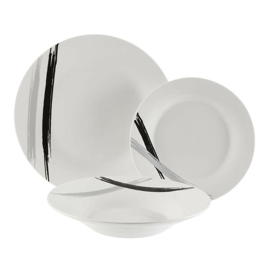 Posliiniastiasto 12 osaa, minimalistinen ruokailusetti Ø19, Ø23 & Ø27 cm