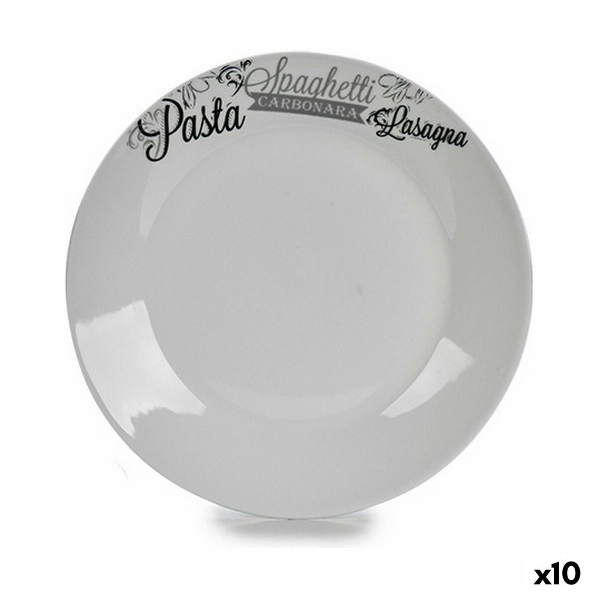 Posliinilautanen 24,4 cm, painettu musta-valkoinen - ruokalautanen, 10 kpl