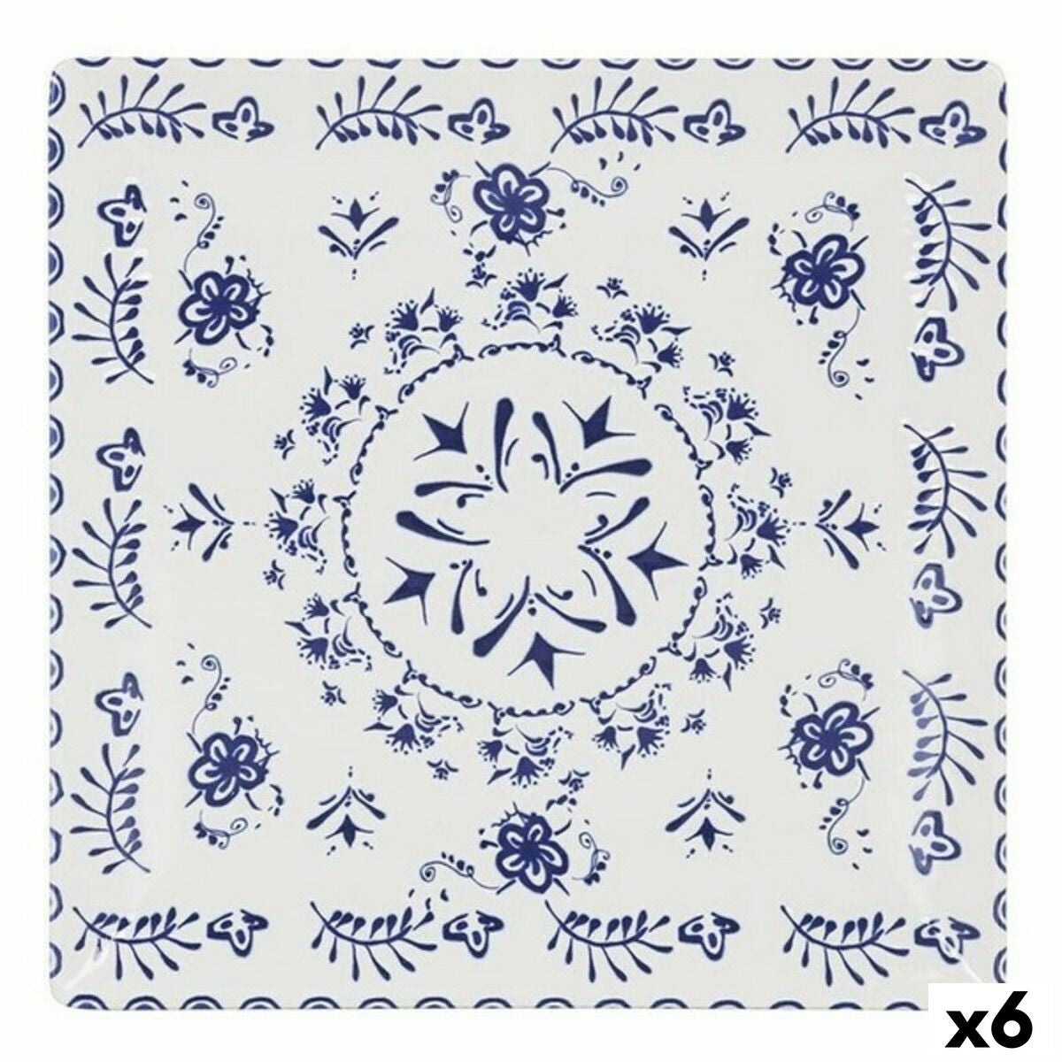 Posliinilautanen 24 x 24 cm litteä, sinivalkoinen mediterraaninen kuosi 6 kpl