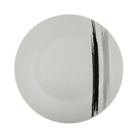 Posliinilautanen litteä, minimal-kuosi musta & harmaa raita, ruokalautanen
