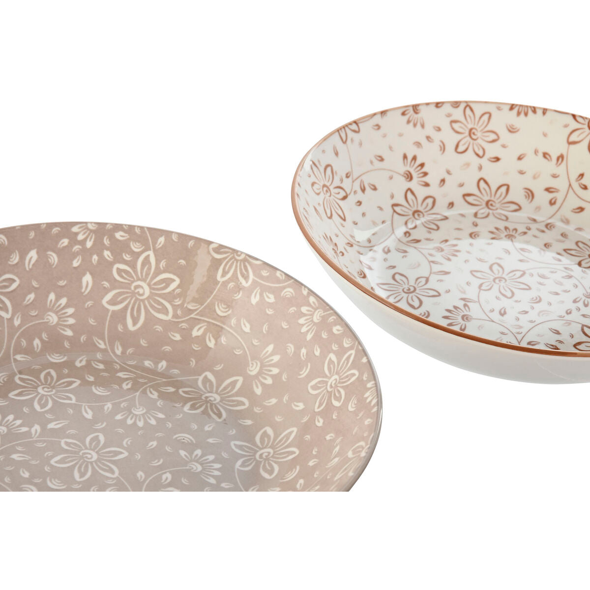 Lautassetti posliini 20 x 20 x 4 cm, ruskea & beige - syvät lautaset ruokailuun