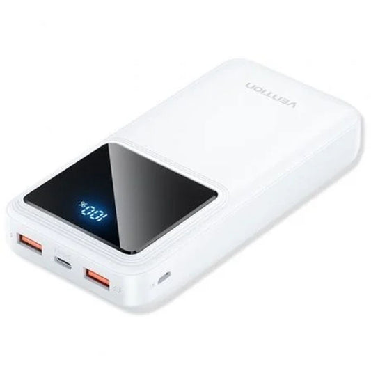Powerbank 20000 mAh, 22,5 W pikalataus USB-C & EU-pistoke, valkoinen LED-näyttö