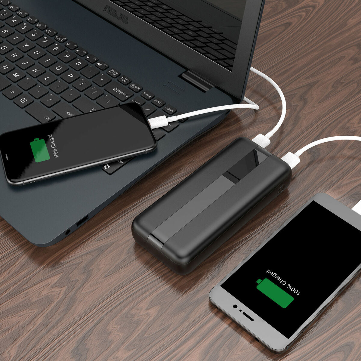 Powerbank 20000 mAh, nopea lataus, EU-pistoke & 3-porttinen, matkalle, musta
