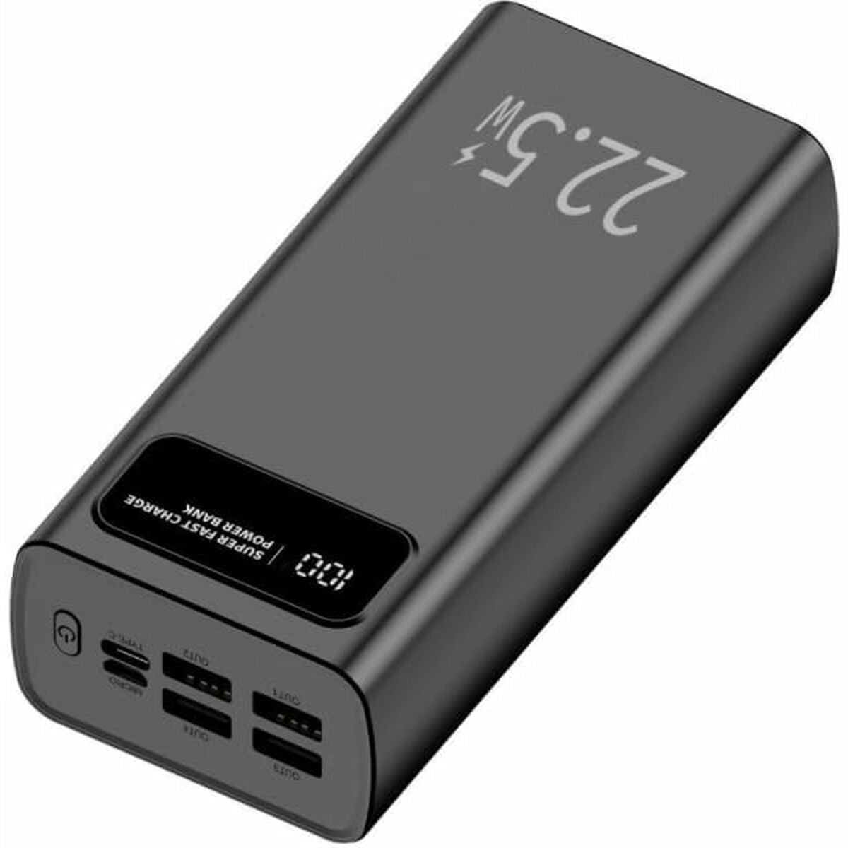 Powerbank 30000 mAh 22,5 W nopea USB-C lataus, LCD-näyttö musta älypuhelimille