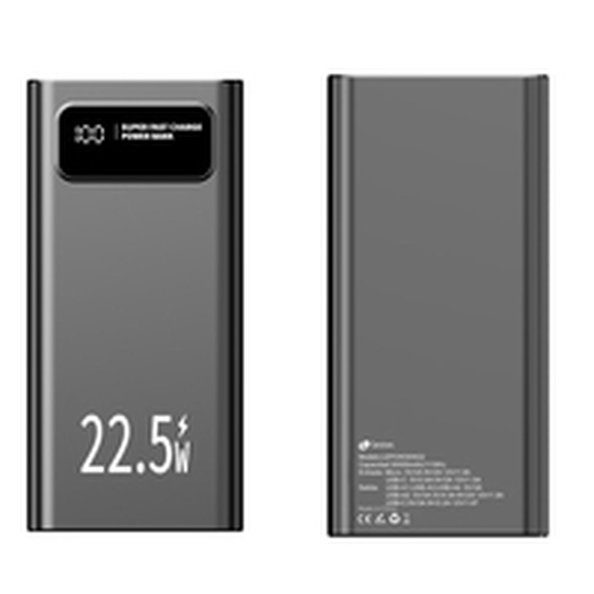 Powerbank 30000 mAh 22,5 W nopea USB-C lataus, LCD-näyttö musta älypuhelimille