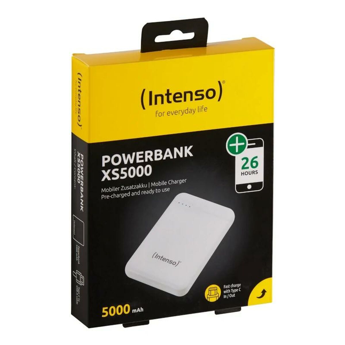 Powerbank 5000 mAh, EU-pistoke, kompakti iPhone & Android varavirtalähde, valkoinen