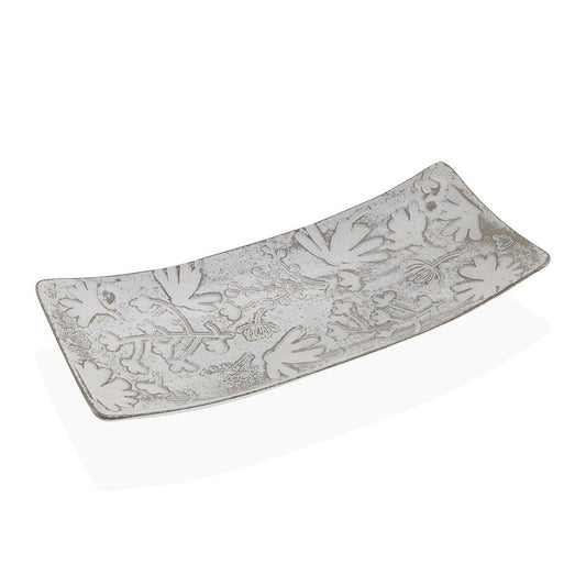Pöytäkoriste valkoinen MDF kukilla, keskikoriste kahvipöydälle 38,5×16×4,5 cm