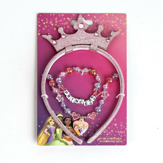 Prinsessakorusetti 3 osaa, pinkki - rannekoru, kaulakoru & hiuspanta lapsille Disney