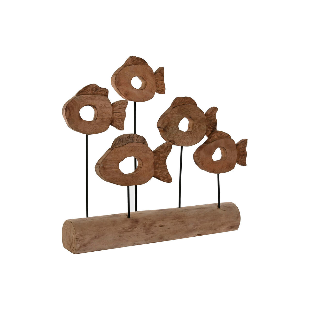 Puinen koristehahmo, kalat mango-puu & metalli, sisustukseen, 61,5×10×53,5 cm