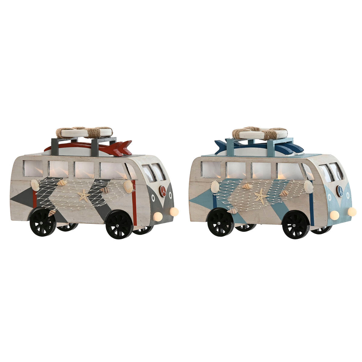 Puinen koristeauto led sininen & valkoinen 22 x 7 x 14 cm, 2 kpl, meriteema
