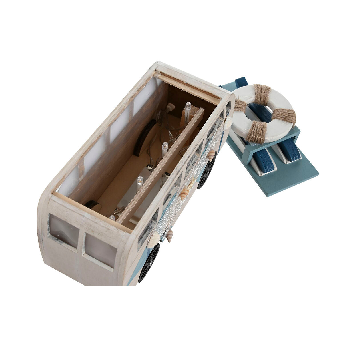 Puinen koristeauto led sininen & valkoinen 22 x 7 x 14 cm, 2 kpl, meriteema